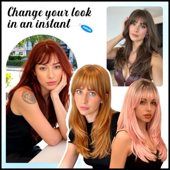 Layered Synthetic Wig with Bangs Heat Resistant Natural Look for Daily Wear